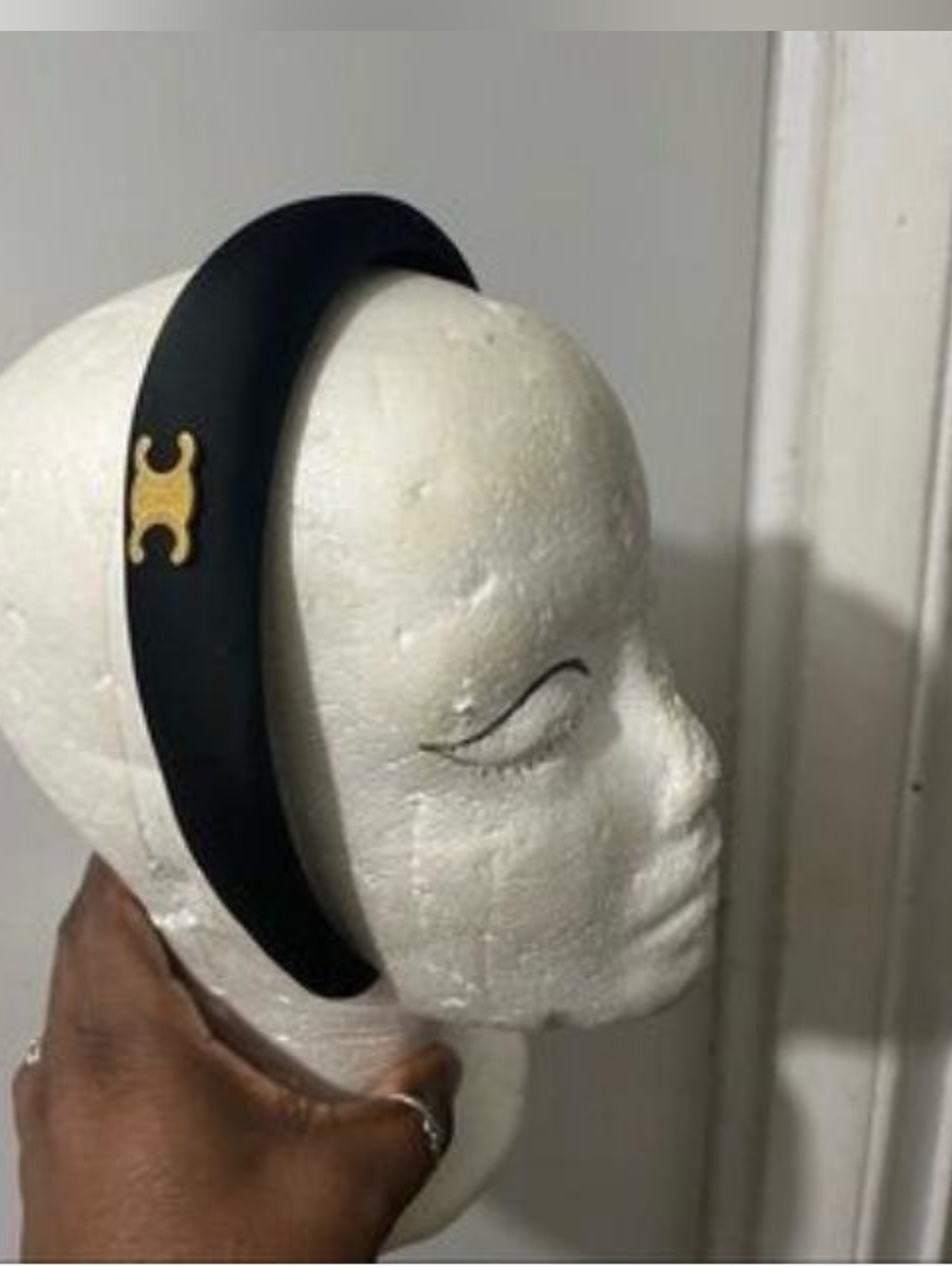 Black Satin Headband with Gold Accent